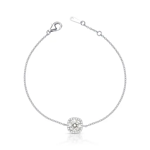 PULSEIRA COM PEDRA REDONDA MOISSANITE 6.5MM PRATA RODINADA