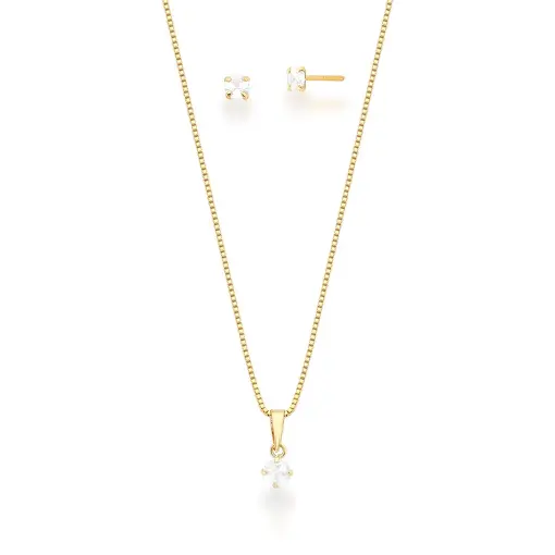 CONJUNTO BRINCO E CORRENTE COM PINGENTE BANHADO A OURO