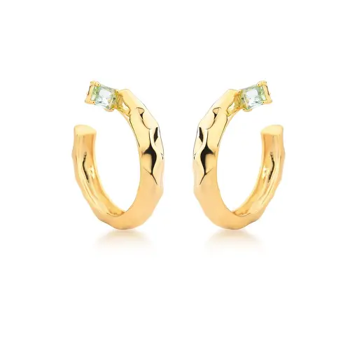 MEIA ARGOLA LISA COM CRISTAL RETANGULAR BANHADA A OURO