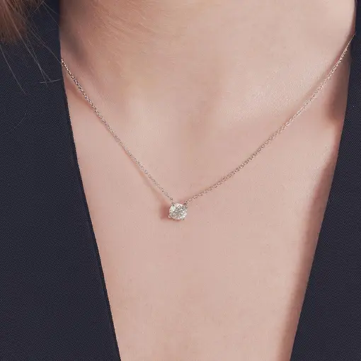 COLAR COM PEDRA MOISSANITE 6.5MM PRATA RODINADA