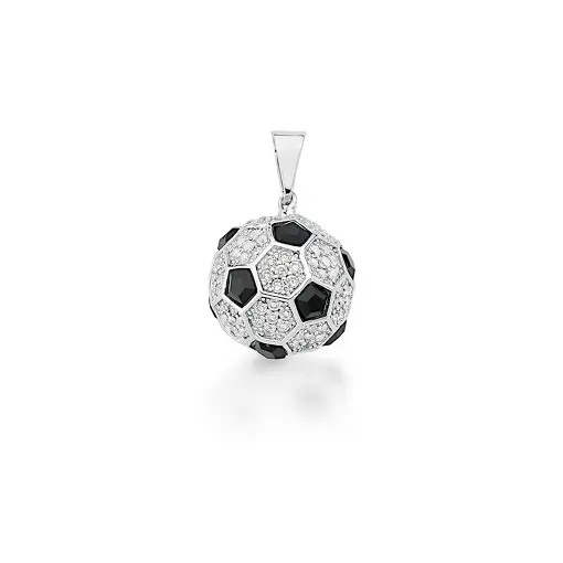 PINGENTE BOLA DE FUTEBOL BRANCO E PRETO BANHADO A RÓDIO