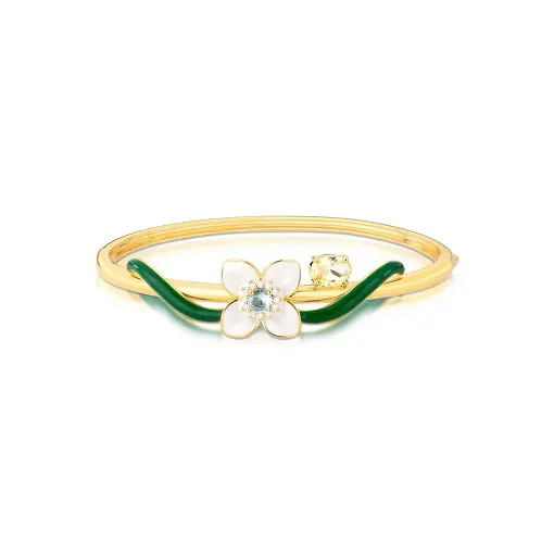 BRACELETE CURVO DE FLOR ESMALTADO COM CRISTAL E ZIRCÔNIA