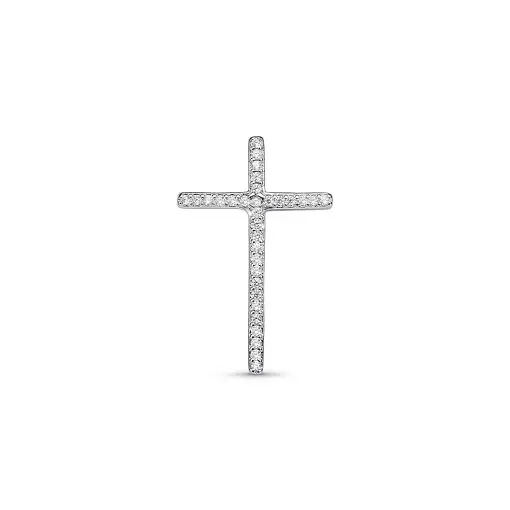 PINGENTE DE CRUZ CRAVEJADO DE ZIRCÔNIAS PRATA RODINADA