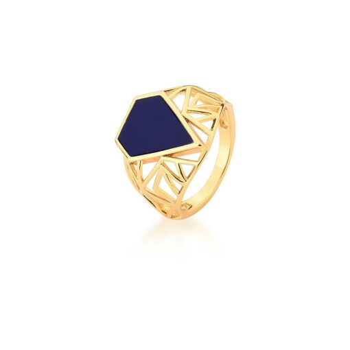 ANEL GEOMETRICO COM PEDRA LAPIZ AZULI BANHADO A OURO
