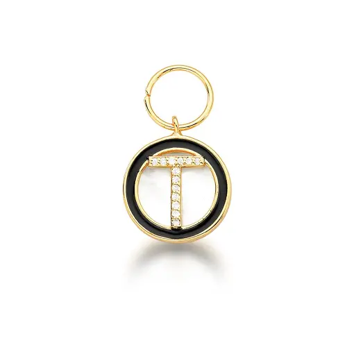 PINGENTE LETRA "T" ESMALTADO PRETO BANHADO A OURO
