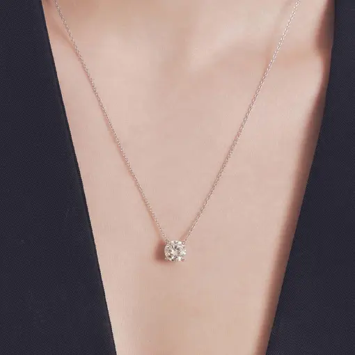 COLAR COM PEDRA MOISSANITE 8MM PRATA RODINADA