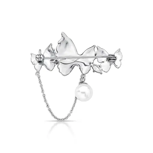 BROCHE DE BORBOLETA COM CRISTAL E PÉROLA SHELL BANHADO A RÓDIO