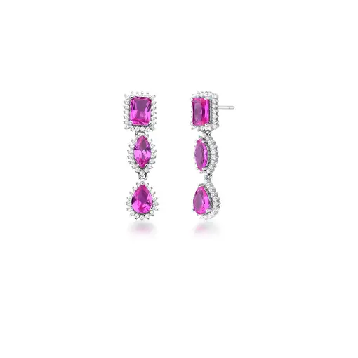 BRINCO PÊNDULO COM CRISTAIS DIVERSOS PRATA RODINADA