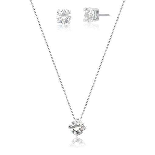 CONJUNTO BRINCO E CORRENTE COM PINGENTE REDONDOS BANHADO A OURO