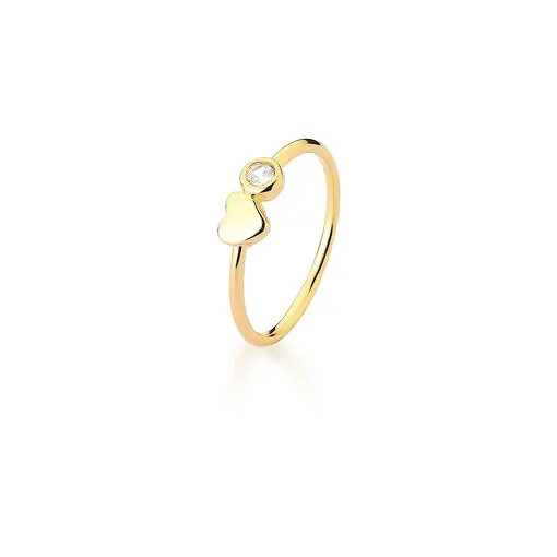 ANEL COM CORAÇÃO LISO E PONTO DE LUZ BANHADO A OURO