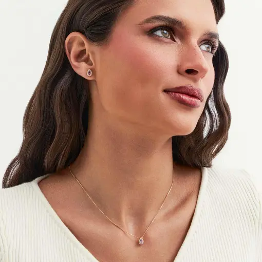 CONJUNTO COLAR E BRINCO DE GOTA COM CRISTAL BANHADO A OURO