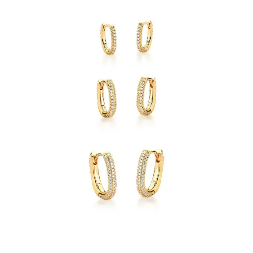 TRIO DE ARGOLAS RETANGULARES CRAVEJADAS DE ZIRCÔNIAS