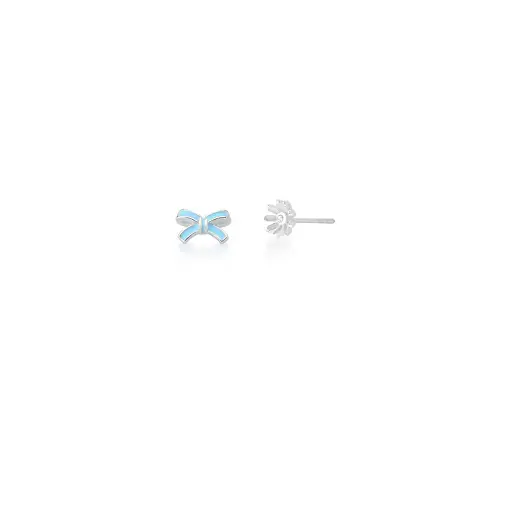 BRINCO KIDS ASSIMÉTRICO DE LAÇO AZUL E FLOR BRANCA PRATA LISA