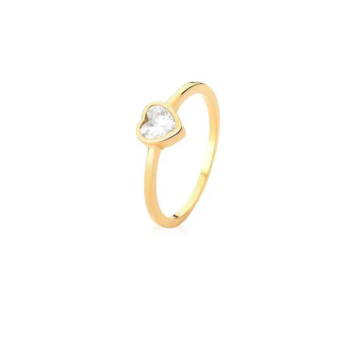 ANEL COM CRISTAL DE CORAÇÃO BRANCO BANHADO A OURO