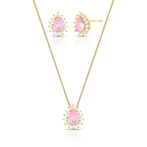 CONJUNTO BRINCO E COLAR DE GOTA COM CRISTAL E ZIRCÔNIAS