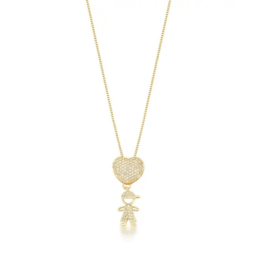COLAR COM PINGENTE CORAÇÃO MENINO BANHADO A OURO