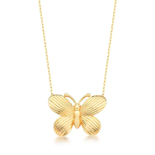 COLAR COM PINGENTE DE BORBOLETA TEXTURIZADA BANHADO A OURO