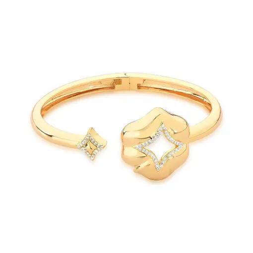 BRACELETE COM FORMA ASSIMÉTRICA E LOSANGO CRAVEJADO DE ZIRCÔNIAS