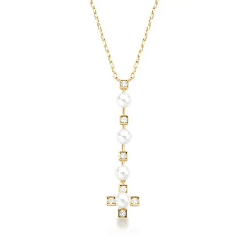 COLAR GRAVATA COM CRISTAL E PÉROLA SHELL BANHADO A OURO