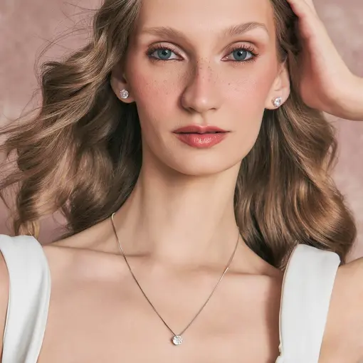 CONJUNTO BRINCO E COLAR COM CRISTAL REDONDO