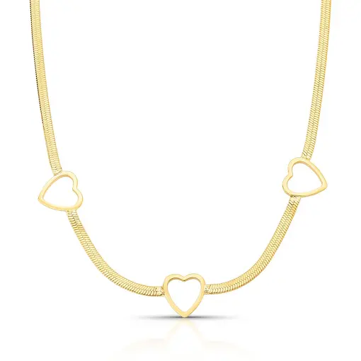 CHOKER EM MALHA LAMINADA COM CORAÇÕES VAZADOS E LISOS