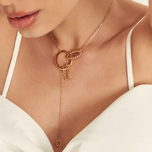 COLAR GRAVATA COM OVAIS LISOS E TRANÇADO BANHADO A OURO