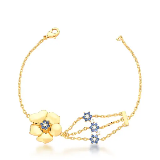 PULSEIRA COM PINGENTE  DE FLOR LISO E CRAVEJADO  BANHADO A OURO
