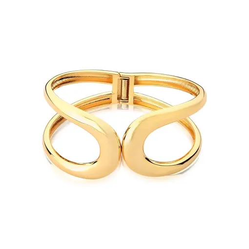 BRACELETE CURVO DUAS VOLTAS LISAS E VAZADO BANHADO A OURO