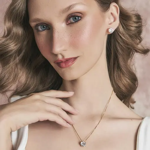 CONJUNTO BRINCO E COLAR COM CRISTAL REDONDO