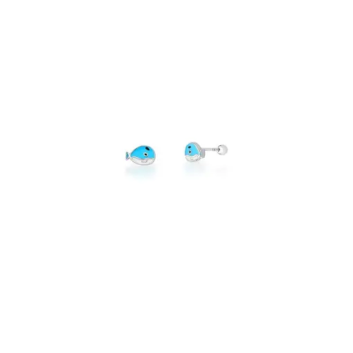 BRINCO KIDS DE BALEIA ESMALTADO AZUL PRATA RODINADA
