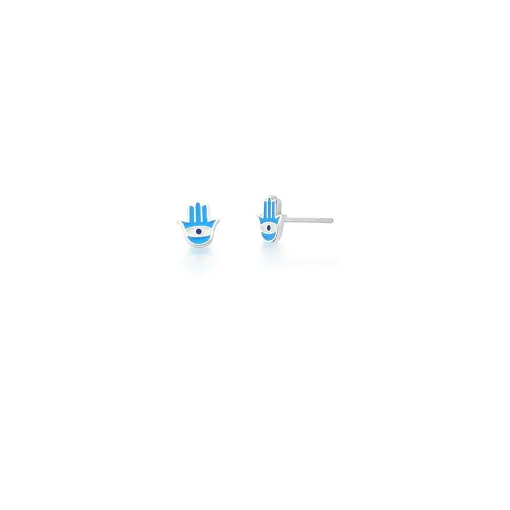 BRINCO KIDS MÃO DE FÁTIMA ESMALTADO AZUL COM OLHO PRATA LISA