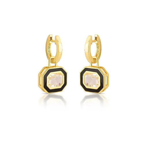 ARGOLA GEOMÉTRICA 2 EM 1 COM CRISTAL E ESMALTADA