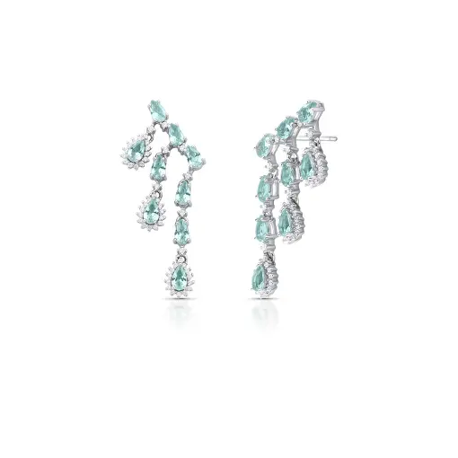 BRINCO EAR CUFF EM PÊNDULO COM CRISTAIS PRATA RODINADA