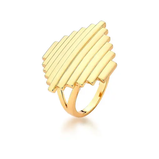 ANEL GEOMETRICO  TEXTURIZADO LISO BANHADO A OURO