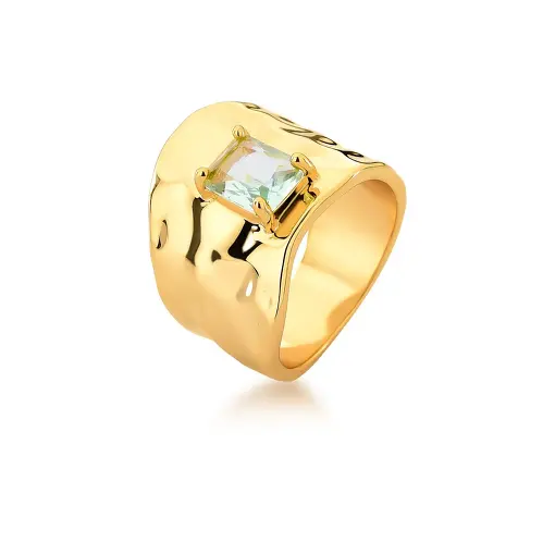 ANEL CURVO LISO COM CRISTAL RETAGULAR BANHADO A OURO