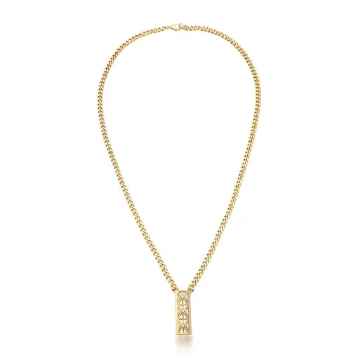 COLAR COM PINGENTE RETANGULAR GEOMETRICO BANHADO A OURO