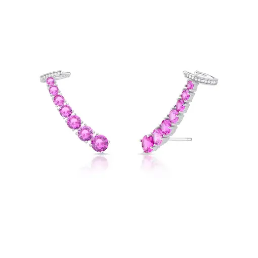 BRINCO EAR CUFF CURVO COM CRISTAIS E ZIRCÔNIAS PRATA RODINADA