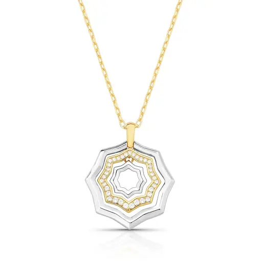 COLAR COM PINGENTE GEOMÉTRICO COM ZIRCÔNIA VAZADO DOIS TONS