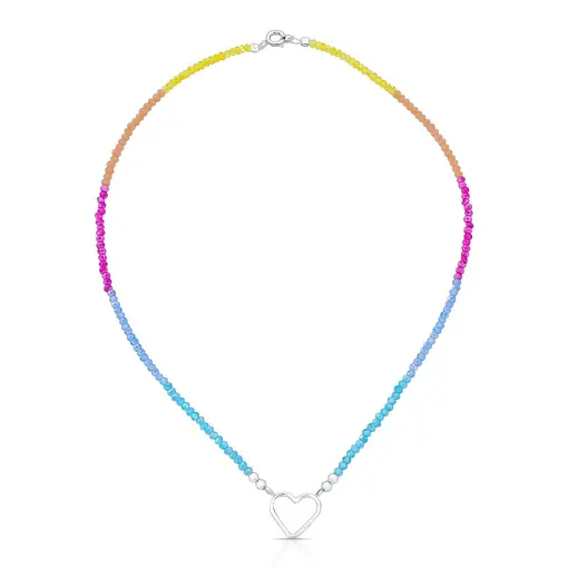 CHOKER COM PINGENTE DE CORAÇÃO E CRISTAIS PRATA LISA