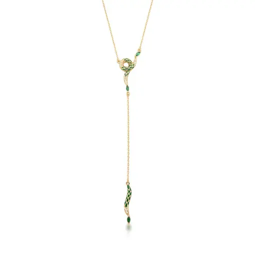 CORRENTE GRAVATA COM PINGENTE ESMALTADO VERDE BANHADO A OURO
