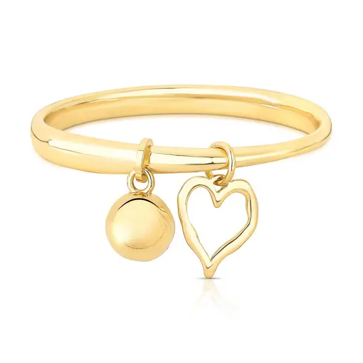 BRACELETE LISO COM PINGENTES DE CORAÇÃO E ESFERA