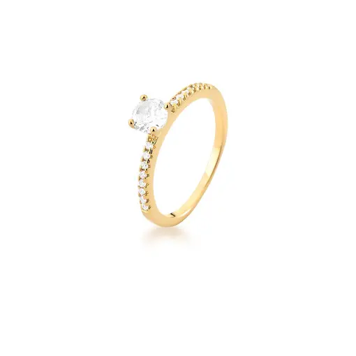 ANEL SOLITÁRIO COM CRISTAL E ZIRCÔNIAS BANHADO A OURO