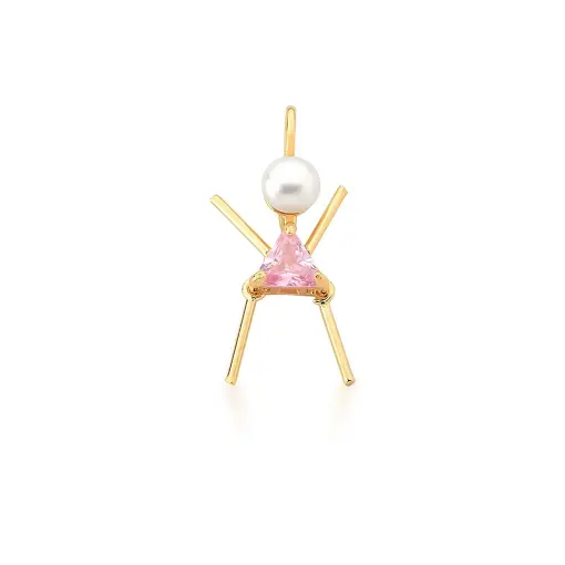 PINGENTE DE MENINA CRISTAL TRIANGULAR BRANCO BANHADO A OURO