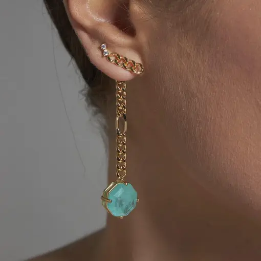 BRINCO 2 EM 1 EAR JACKET COM CRISTAL TURMALINA BANHADO A OURO