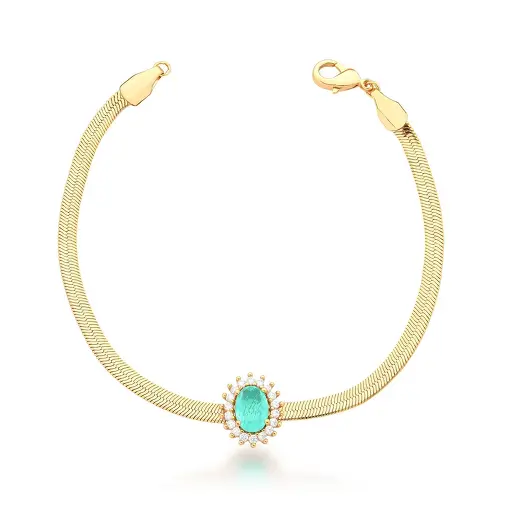 PULSEIRA COM CRISTAL OVAL TURMALINA BANHADO A OURO