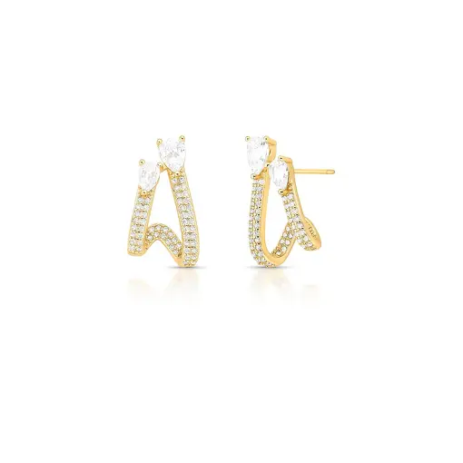 BRINCO CURVO VAZADO COM CRISTAIS DE GOTA E ZIRCÔNIAS