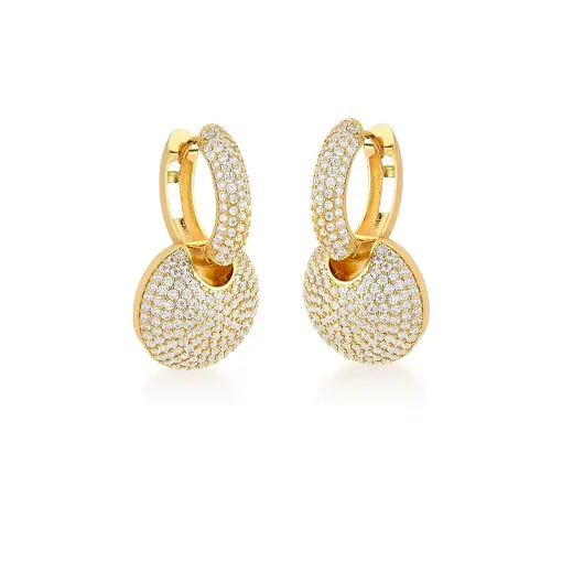 ARGOLA COM PINGENTE REDONDO CRAVEJADO BRANCO BANHADA A OURO