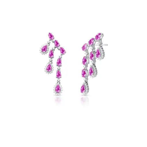BRINCO EAR CUFF EM PÊNDULO COM CRISTAIS PRATA RODINADA