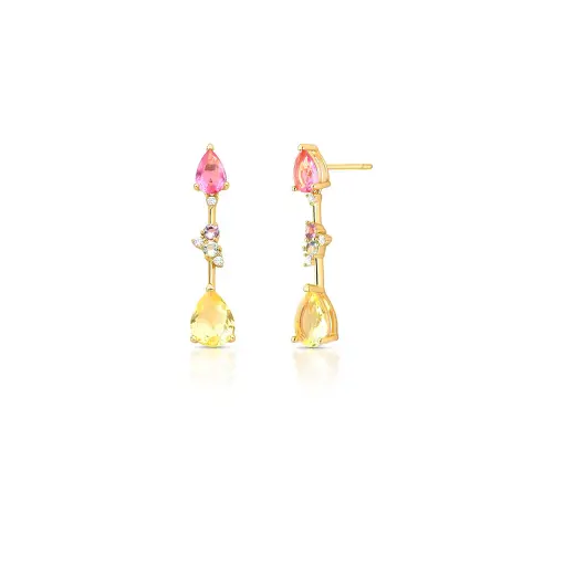 BRINCO PÊNDULO DE GOTA COM CRISTAIS E ZIRCÔNIAS