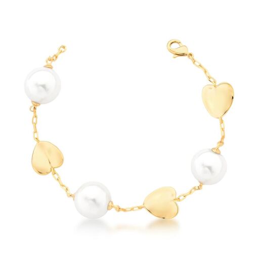 PULSEIRA COM FOLHAS LISAS E PÉROLA SHELL BANHADA A OURO